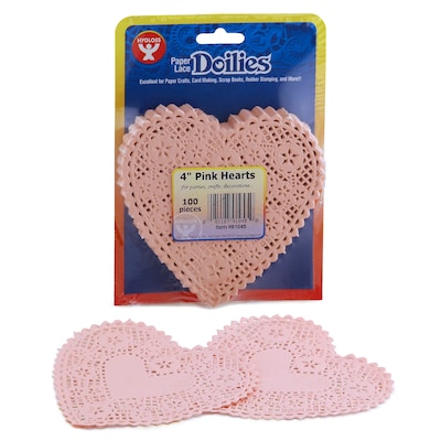 Hygloss Heart Doilies, Pink, 4, 100/Pack, 3 Packs (HYG91045-3)