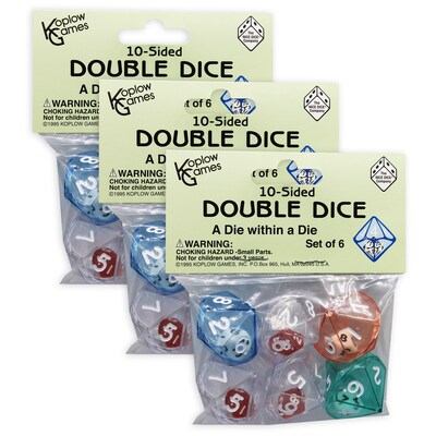 Koplow Games 10-Sided Double Dice Set, 6/Pack, 3 Packs (KOP12618-3)