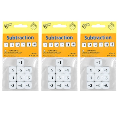 Koplow Subtraction Dice, White, 10/Pack, 3 Packs (KOP18207-3)