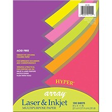 Pacon Hyper Computer Paper, 8.5 x 11, 5 Assorted Colors, 100 Sheets/Pack, 3 Packs (PAC101155-3)