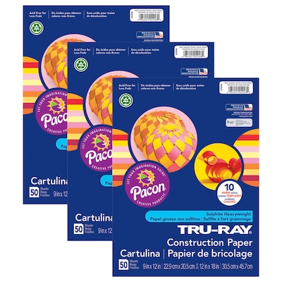 Pacon Tru-Ray 12 x 18 Construction Paper, Warm Colors, 50 Sheets/Pack, 3 Packs (PAC102948-3)