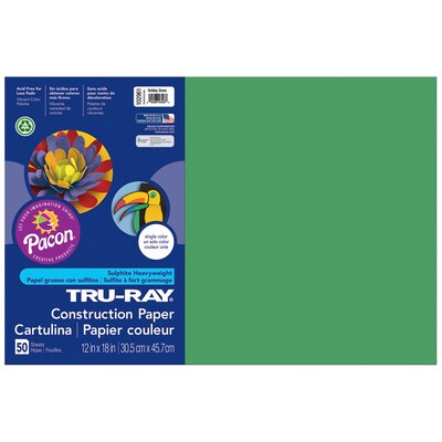 Pacon Tru-Ray 12 x 18 Construction Paper, Holiday Green, 50 Sheets/Pack, 5 Packs (PAC102961-5)