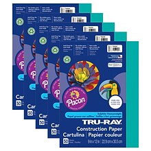 Pacon Tru-Ray 9 x 12 Construction Paper, Turquoise, 50 Sheets/Pack, 5 Packs (PAC103007-5)