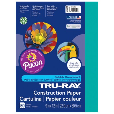Pacon Tru-Ray 9" x 12" Construction Paper, Turquoise, 50 Sheets/Pack, 5 Packs (PAC103007-5)