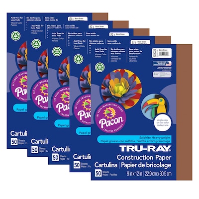 Pacon Tru-Ray 9 x 12 Construction Paper, Warm Brown, 50 Sheets/Pack, 5 Packs (PAC103025-5)