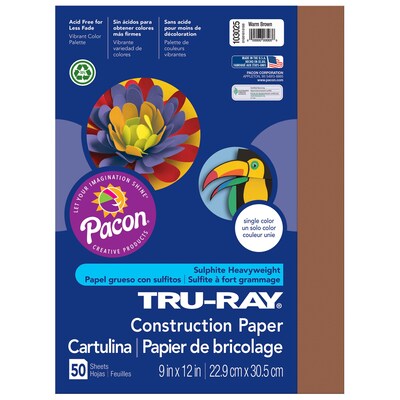 Pacon Tru-Ray 9" x 12" Construction Paper, Warm Brown, 50 Sheets/Pack, 5 Packs (PAC103025-5)