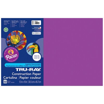 Pacon Tru-Ray 12" x 18" Construction Paper, Magenta, 50 Sheets/Pack, 5 Packs (PAC103032-5)