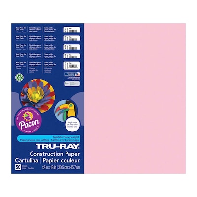 Pacon Tru-Ray 12" x 18" Construction Paper, Pink, 50 Sheets/Pack, 5 Packs (PAC103044-5)