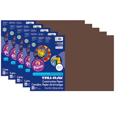 Tru-Ray® Construction Paper, Dark Brown, 12 x 18, 50 Sheets Per Pack, 5 Packs (PAC103056-5)