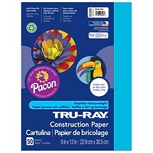 Tru-Ray® Construction Paper, Atomic Blue, 9 x 12, 50 Sheets Per Pack, 5 Packs (PAC103400-5)