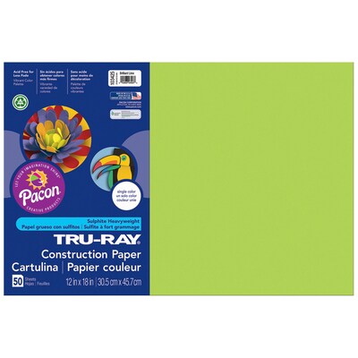 Pacon Tru-Ray 12" x 18" Construction Paper, Brilliant Lime, 50 Sheets/Pack, 5 Packs (PAC103425-5)