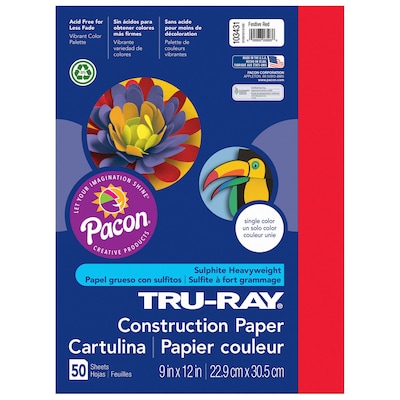 Tru-Ray® Construction Paper, Festive Red, 9 x 12, 50 Sheets Per Pack, 5 Packs (PAC103431-5)