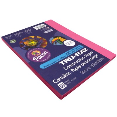 Pacon Tru-Ray 9" x 12" Construction Paper, Dark Pink, 50 Sheets/Pack, 5 Packs (PAC103434-5)