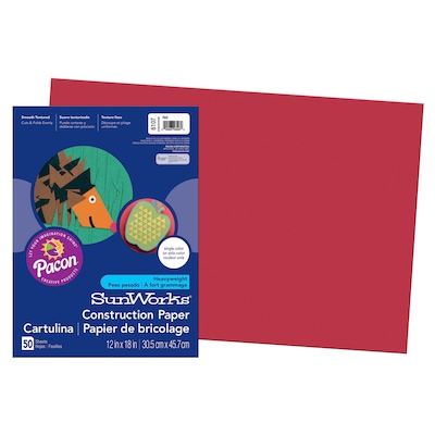 Prang 12" x 18" Construction Paper, Red, 50 Sheets/Pack, 5 Packs (PAC6107-5)