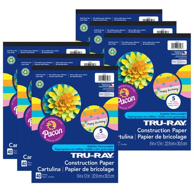 Pacon Tru-Ray 9 x 12 Construction Paper Pad, Assorted Hot Colors, 40 Sheets/Pack, 6 Packs (PAC6593