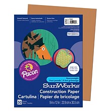 Pacon SunWorks 9 x 12 Construction Paper, Brown, 50 Sheets/Pack, 10 Packs (PAC6703-10)