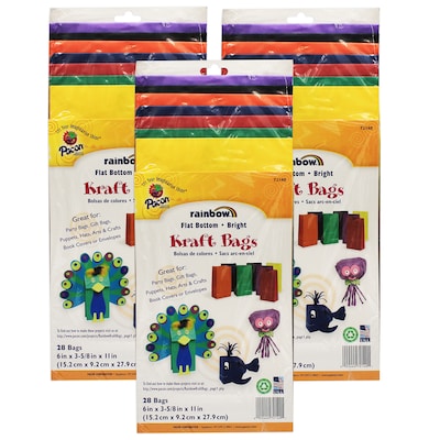 Creativity Street Kraft Bag, Assorted Bright Colors, 6 x 3-5/8 x 11, 28/Pack, 3 Packs (PAC72140-3