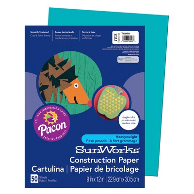 Prang® Construction Paper, Turquoise, 9 x 12, 50 Sheets Per Pack, 10 Packs (PAC7703-10)