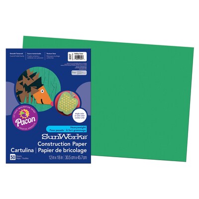 Pacon SunWorks 12 x 18 Construction Paper, Holiday Green, 50 Sheets/Pack, 5 Packs (PAC8007-5)