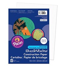 Pacon SunWorks 9 x 12 Construction Paper, Bright White, 50 Sheets/Pack, 10 Packs (PAC8703-10)