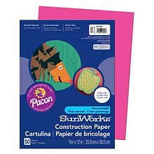Pacon SunWorks 9 x 12 Construction Paper, Hot Pink, 50 Sheets/Pack, 10 Packs (PAC9103-10)