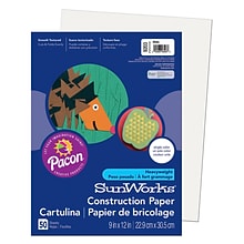 Pacon SunWorks 9 x 12 Construction Paper, White, 50 Sheets/Pack, 10 Packs (PAC9203-10)
