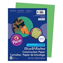 Pacon SunWorks 9 x 12 Construction Paper, Bright Green, 50 Sheets/Pack, 10 Packs (PAC9603-10)
