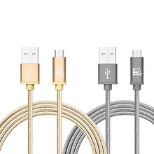 Durable Braided Micro USB Cables for Android Smartphones, Samsung, LG (10ft) - (Set of 2 - Gold + Gr