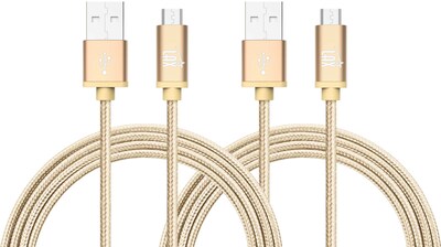 Durable Braided Micro USB Cables for Android Smartphones, Samsung, LG (10ft) - (Set of 2 - Gold)