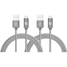 Durable Braided Micro USB Cables for Android Smartphones, Samsung, LG (10ft) - (Set of 2 - Gray)