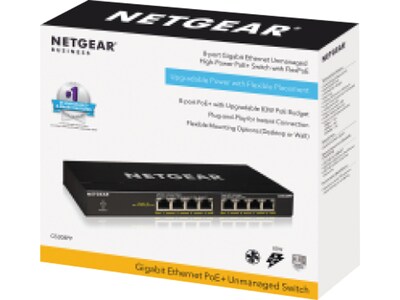 Netgear 300 Series 8-Port Gigabit Ethernet PoE Unmanaged Switch, 10/100/1000 Mbps, Black (GS308PP-100NAS)