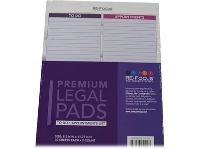 RE-FOCUS THE CREATIVE OFFICE Premium Legal Pad, Ruled, 8.5 x 11.75, Pink, 30 Sheets/Pad, 2 Pads (4