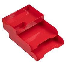 JAM PAPER Stackable 3 Piece Desktop Organizer Set, Red Plastic (344SRE)