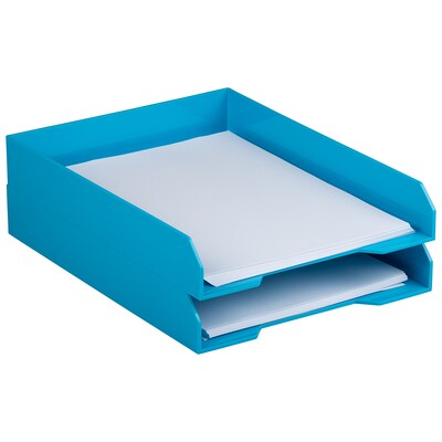 JAM Paper Stackable Front Loading Letter Tray, Letter Size, Blue Plastic (344BU)