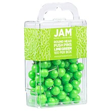 JAM PAPER Round Head Push Pins, Lime Green, 100/Pack (346RTLIGR)