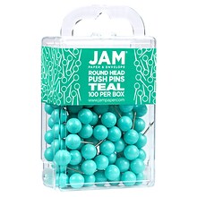 JAM PAPER Round Head Push Pins, Teal, 100/Pack (346RTTE)