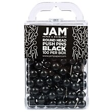 JAM PAPER Round Head Push Pins, Black, 100/Pack (346RTBL)