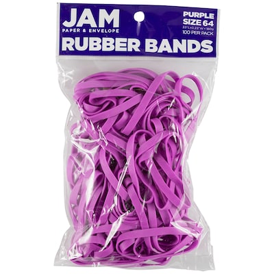 JAM Paper Multi-Purpose #64 Rubber Bands, 3.5 x .25, Latex Free, Purple, 100/Pack (33364RBPU)