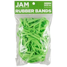 JAM Paper Multi-Purpose #64 Rubber Bands, 3.5 x .25, Latex Free, Green, 100/Pack (33364RBGR)