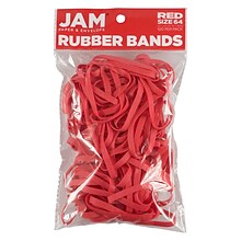 JAM Paper Multi-Purpose #64 Rubber Bands, 3.5 x .25, Latex Free, Red, 100/Pack (33364RBRE)