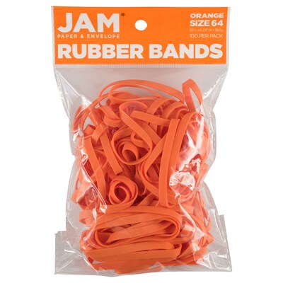 JAM Paper Multi-Purpose #64 Rubber Bands, 3.5 x .25, Latex Free, Orange, 100/Pack (33364RBOR)