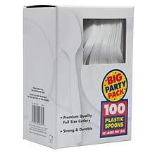 JAM PAPER Big Party Pack of Premium Plastic Spoons, White, 100 Disposable Spoons/Box