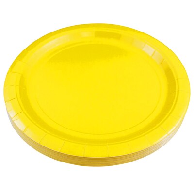 JAM PAPER Round Paper Party Plates, Medium, 9 Inch, Yellow, 50/pack