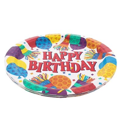 JAM PAPER Birthday Party Paper Plates, Large, 9, Colorful Celebration Design, 8 Plates/Pack