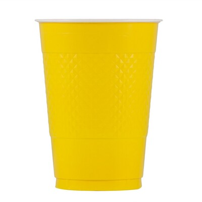 JAM PAPER Plastic Party Cups, 16 oz, Yellow, 20 Glasses/Pack