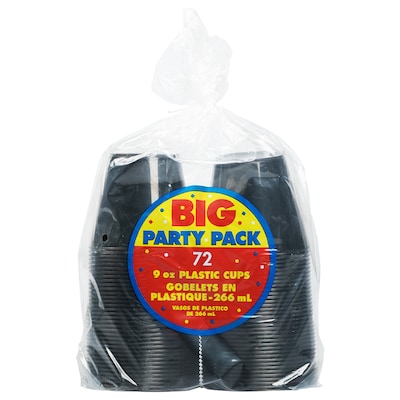 JAM PAPER Plastic Glasses Party Pack, 9 oz Tumblers, Black, 72 Hard Plastic Cups/Pack
