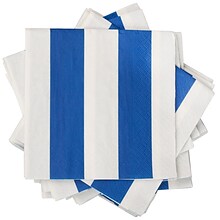 JAM PAPER Small Beverage Napkins, 5 x 5, Blue Stripe, 16/Pack