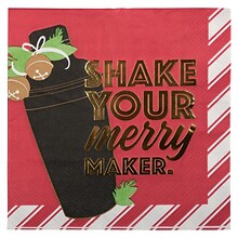 JAM PAPER Holiday Christmas Cocktail Napkins, 4 3/4 x 4 3/4, Red Shaker, 20/Pack