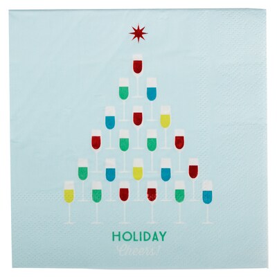 JAM PAPER Holiday Christmas Cocktail Napkins, 4 3/4 x 4 3/4, Blue Wine Glass Tree, 20/Pack