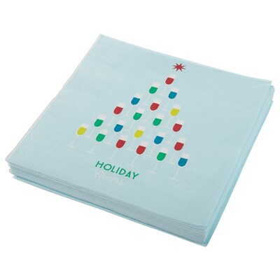 JAM PAPER Holiday Christmas Cocktail Napkins, 4 3/4" x 4 3/4", Blue Wine Glass Tree, 20/Pack